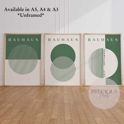 Set of 3 Bauhaus Prints A5 A4 A3 Art Exhibition Sage Green Poster