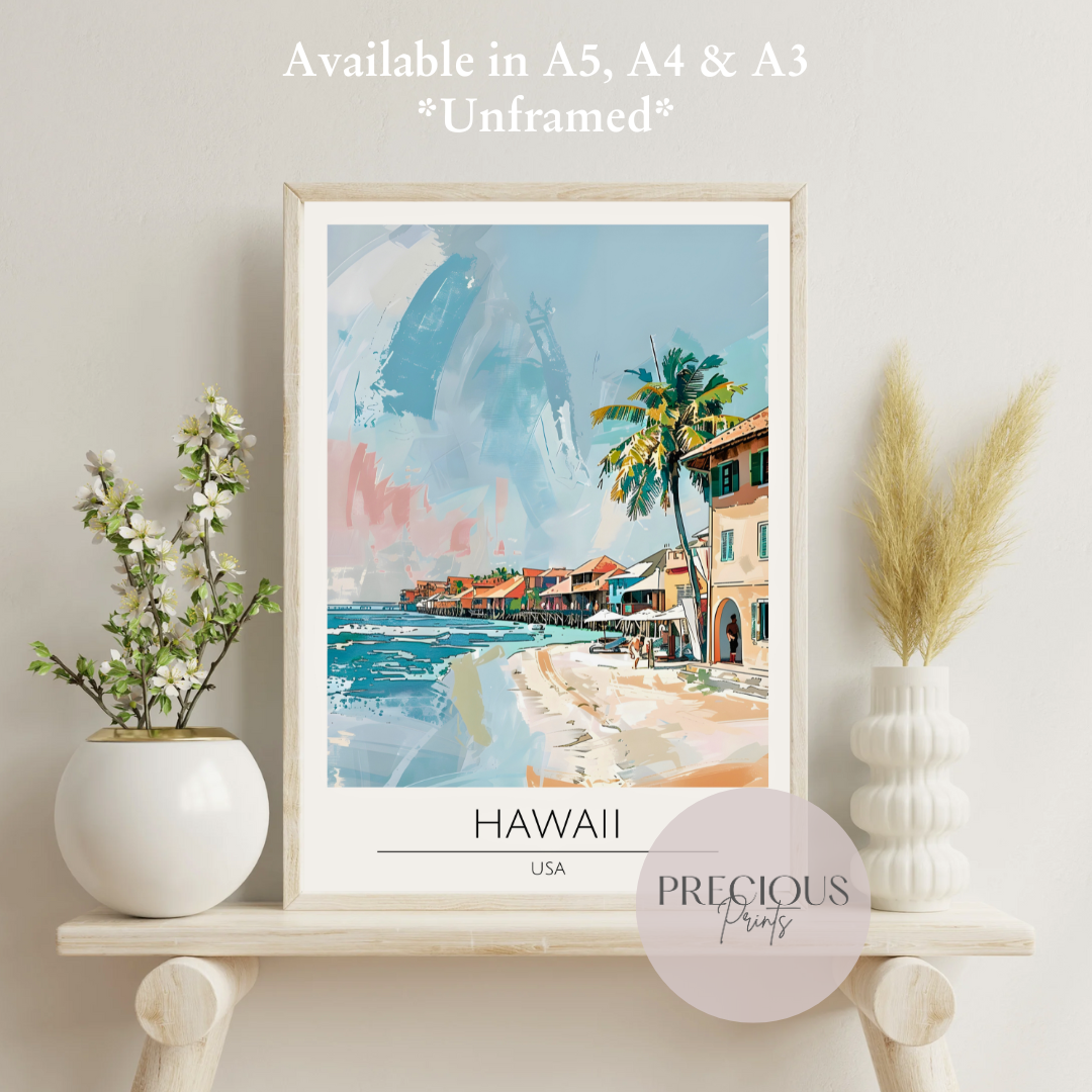 USA, Hawaii Travel Print Poster / Vintage Wall Art / A5 A4 A3