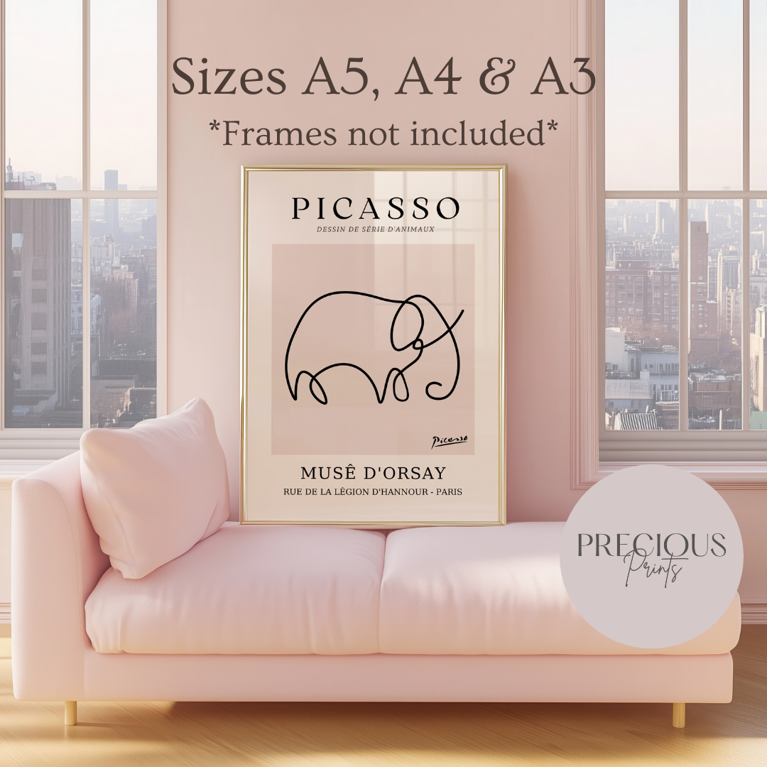 Set of 3 Pablo Picasso Wall Art Prints / Unframed / Cat Butterfly Elephant Art