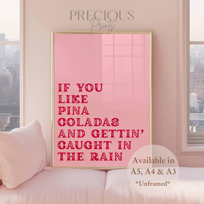 If You Like Pina Coladas Music Lyric Print / Music Poster / A5 A4 A3 Unframed