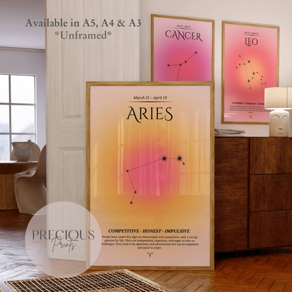 Aries Zodiac Print / Preppy Trendy Wall Art Poster / A5 A4 A3 Unframed