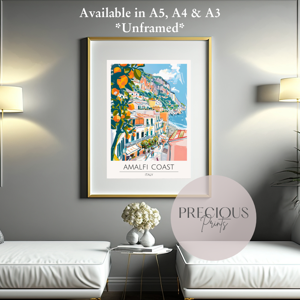 Amalfi Coast - Italy Print Poster- Travel Poster - Vintage Wall Art
