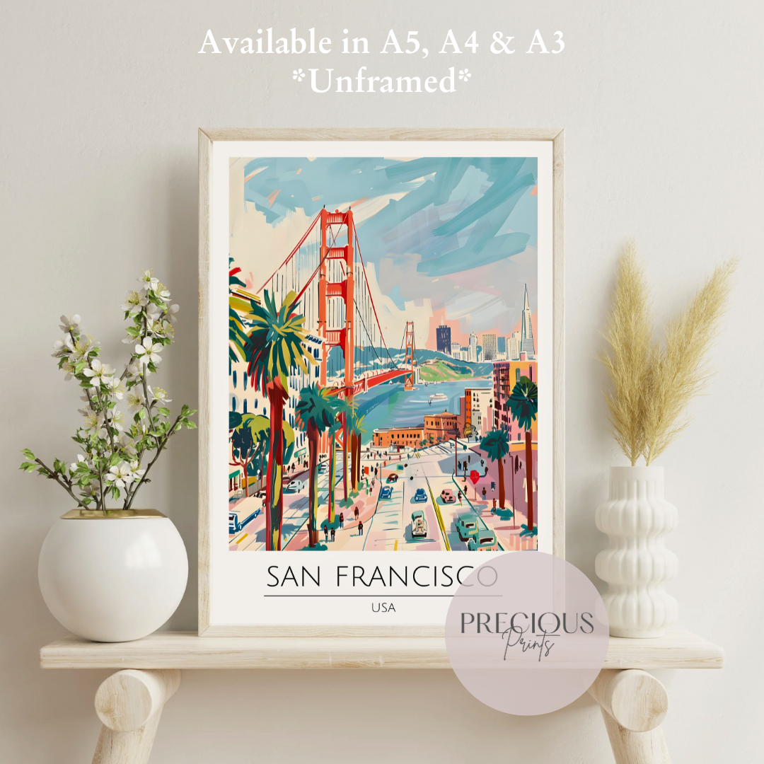 USA, San Fransisco Travel Print Poster / Vintage Wall Art / A5 A4 A3