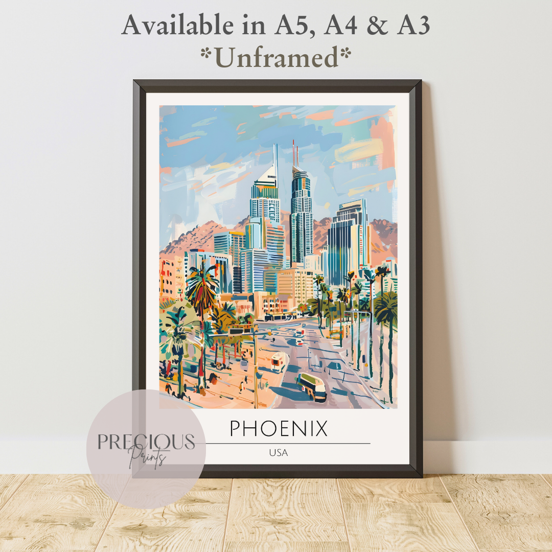 USA, Phoenix Travel Print Poster / Vintage Wall Art / A5 A4 A3