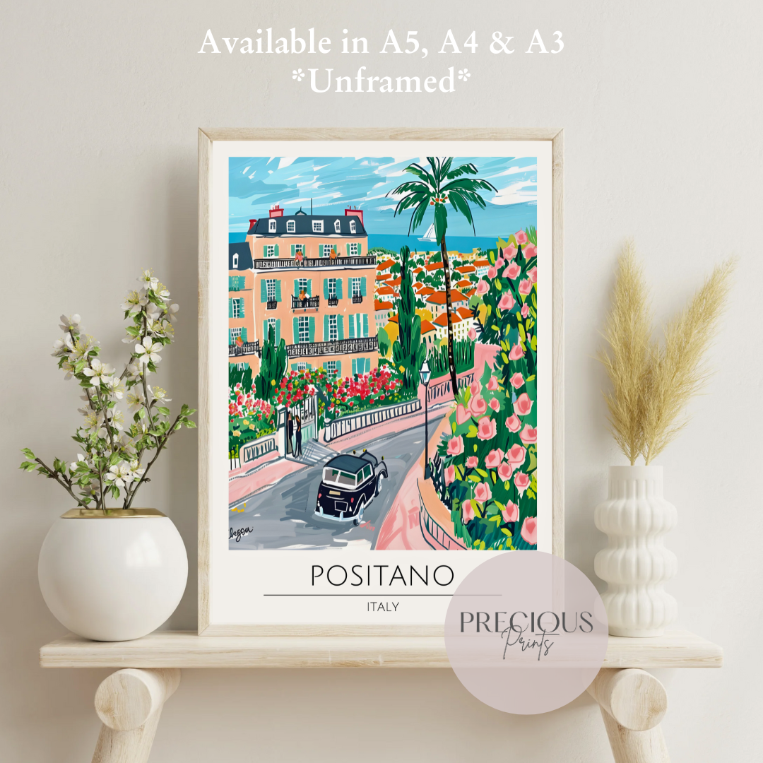 Italy, Positano Travel Print Poster / Vintage Wall Art / A5 A4 A3