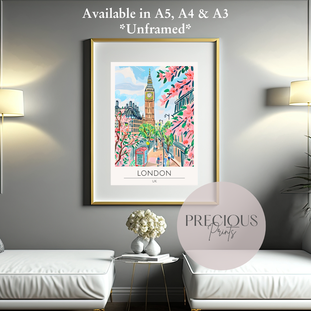 UK - London Print Poster- Travel Poster - Vintage Wall Art - Free Delivery