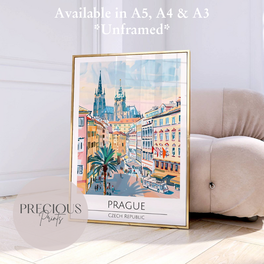 Czech Republic, Prague Travel Print Poster / Vintage Wall Art / A5 A4 A3