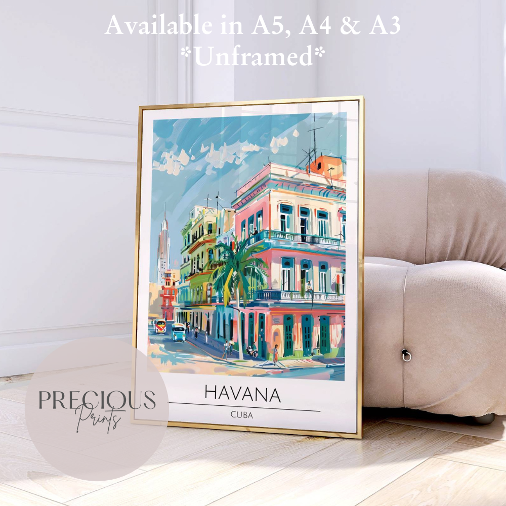Cuba, Havana Travel Print Poster / Vintage Wall Art / A5 A4 A3 / Unframed