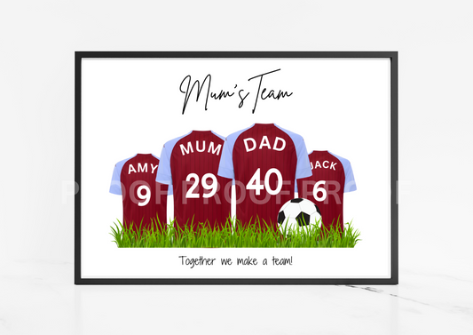Personalised Football Family Print / Aston Villa FC Family Print A5 A4 A3