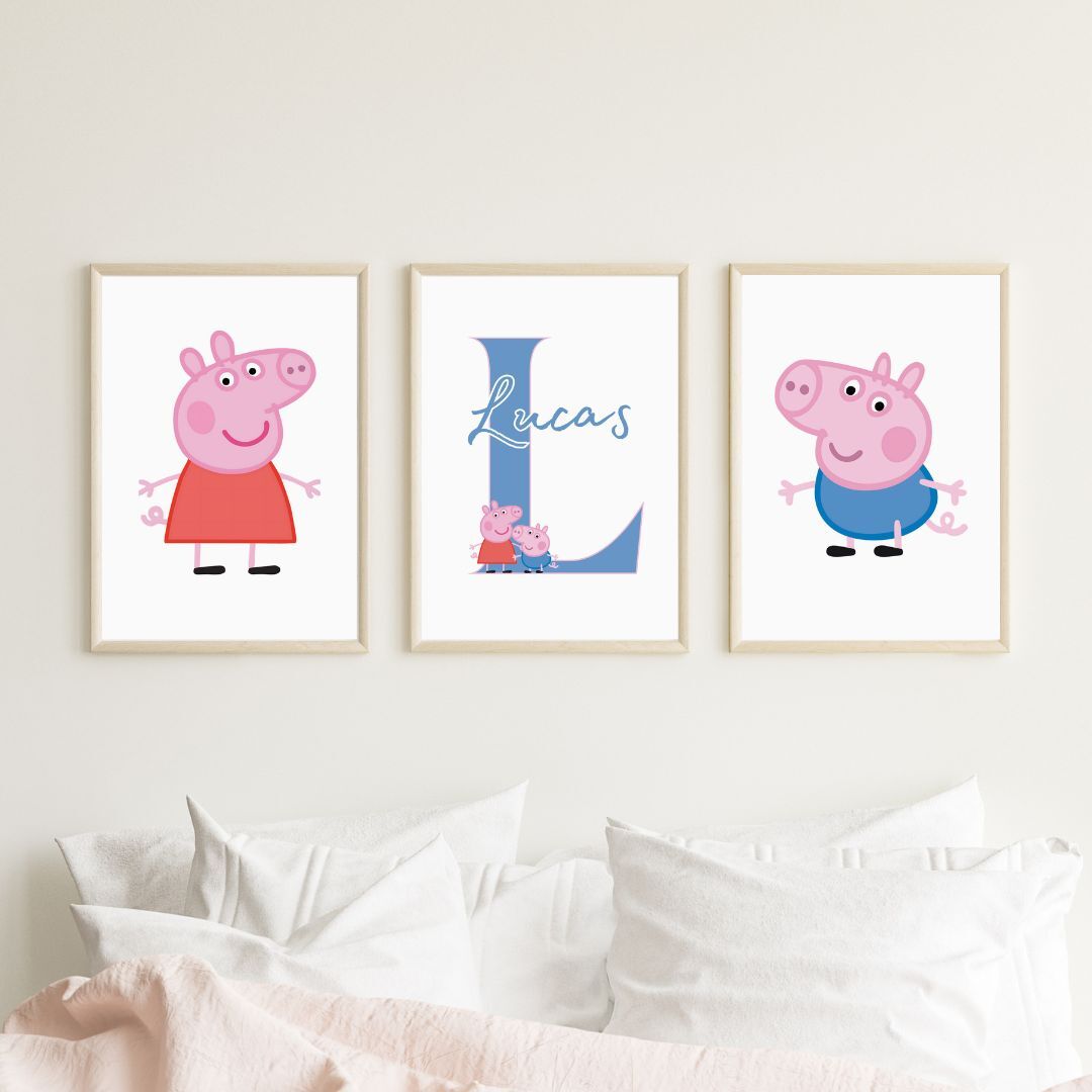 Set of 3 Personalised Girl/boy Nursery bedroom Print / Peppa Pig A5 A4 A3