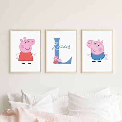 Set of 3 Personalised Girl/boy Nursery bedroom Print / Peppa Pig A5 A4 A3