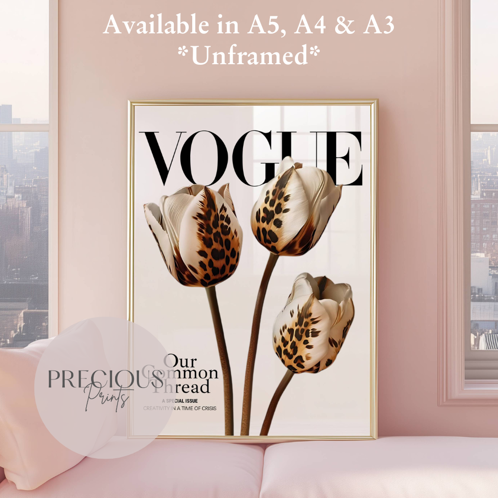 Vogue Leopard Cheetah Print Luxury Poster Preppy A5 A4 A3 Designer Wall Art