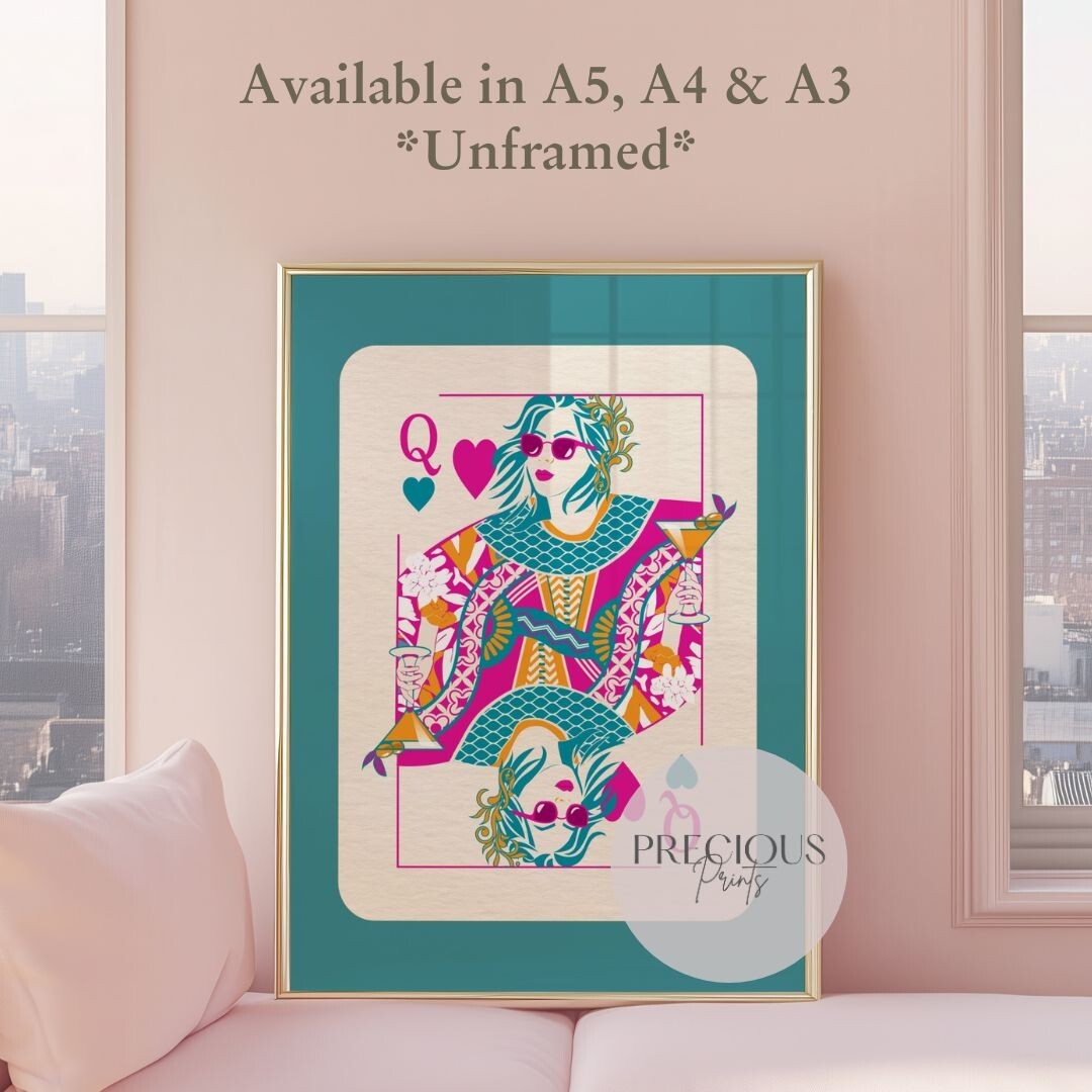 Queen of Hearts Print / Preppy Modern Trendy Wall Art / A5 A4 A3 / Free Delivery