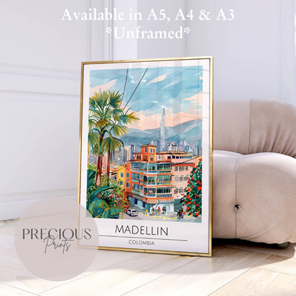 Colombia, Madellin Travel Print Poster / Vintage Wall Art / A5 A4 A3 / Unframed