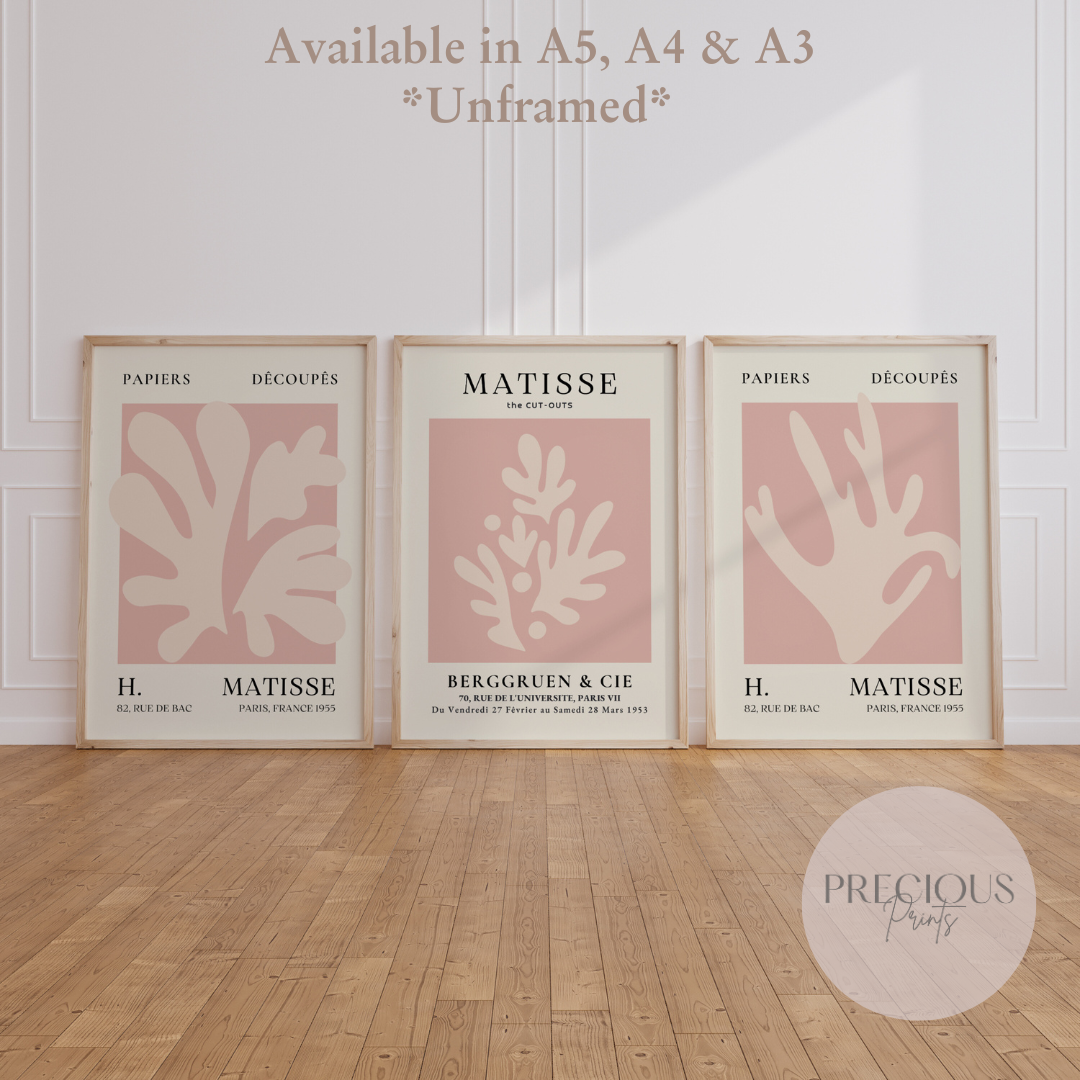Set of 3 Pink Matisse Prints A5 A4 A3 Wall Art Gallery Decor