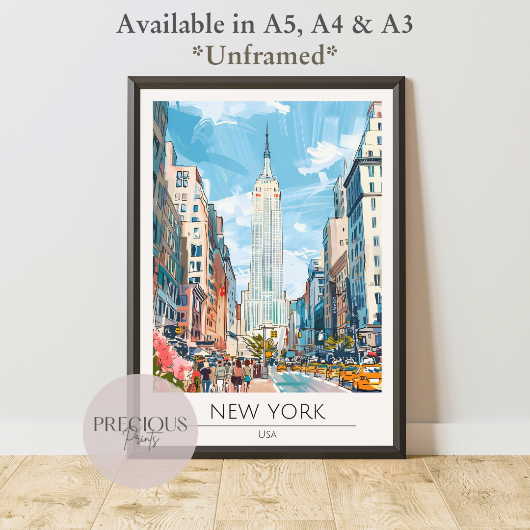 New York Print Poster- USA Travel Poster - Vintage Wall Art - Free Delivery