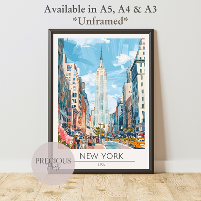 New York Print Poster- USA Travel Poster - Vintage Wall Art - Free Delivery