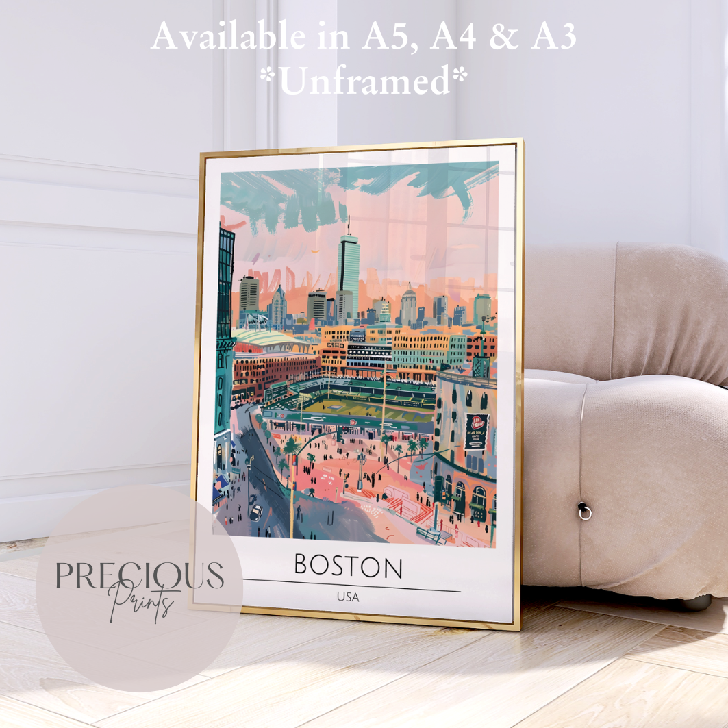 USA, Boston Travel Print Poster / Vintage Wall Art / A5 A4 A3 / Unframed