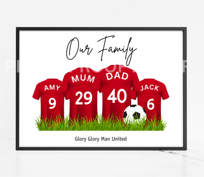 Personalised Football Family Print / MUFC Family Print / Manchester United Print