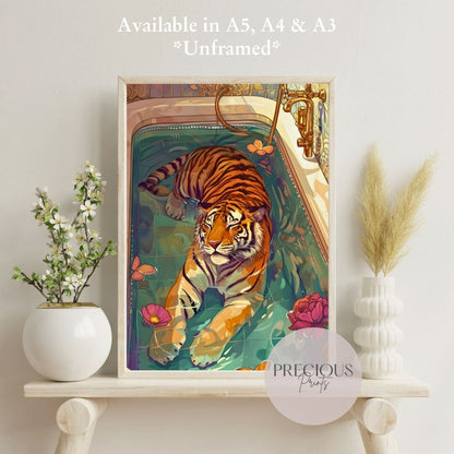 Preppy Tiger Poster Print / Trendy Retro Wall Art / A5 A4 A3 Unframed / Giclee
