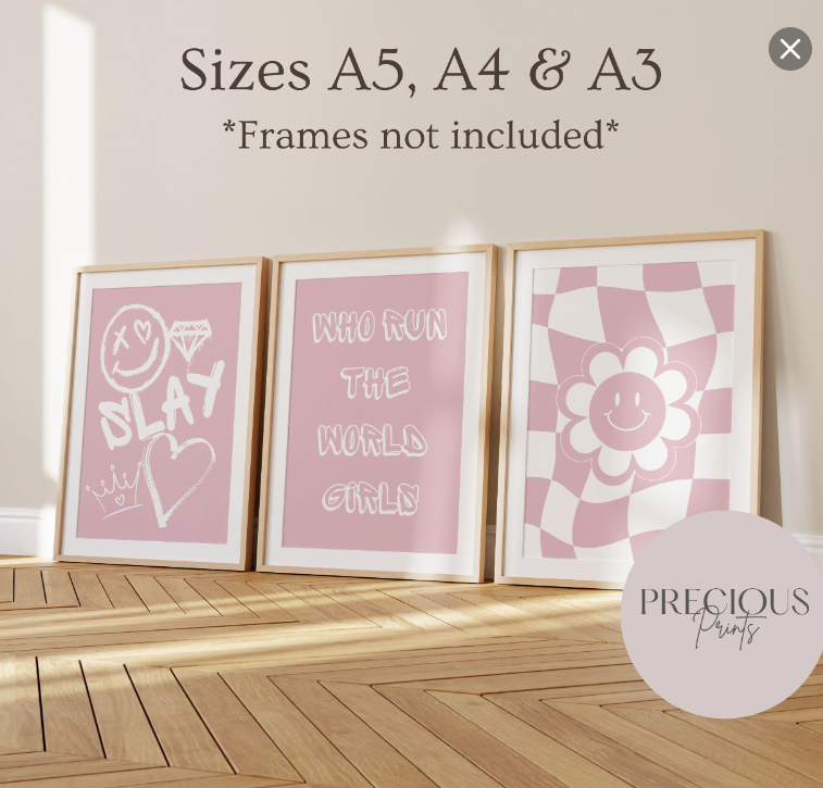 Set of 3 Pink Preppy Prints / Pink Slay Poster / Trendy Wall Art / Unframed