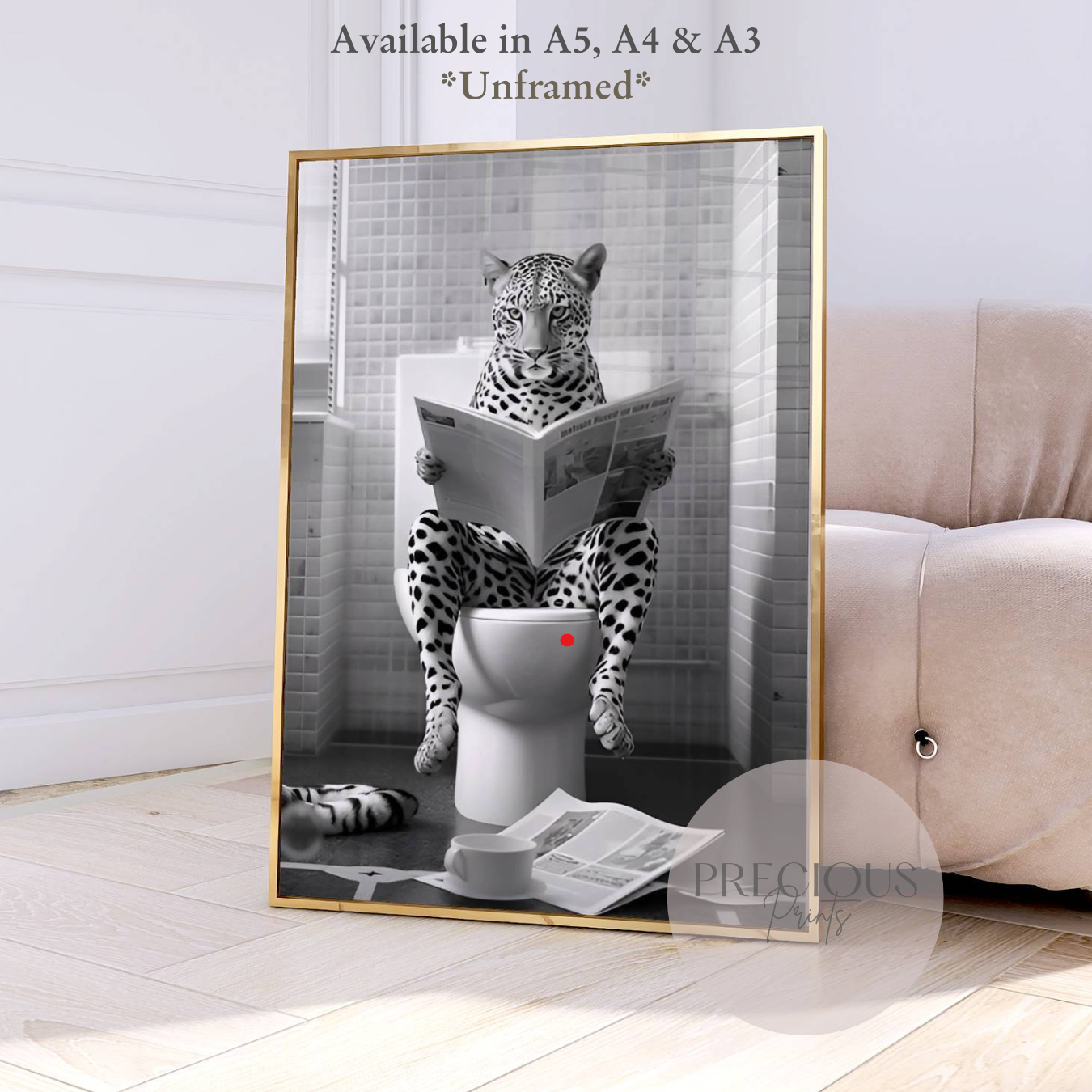 Cheetah on Toilet Funny Animal Print / Bathroom Humour / Funny Wall Art Print