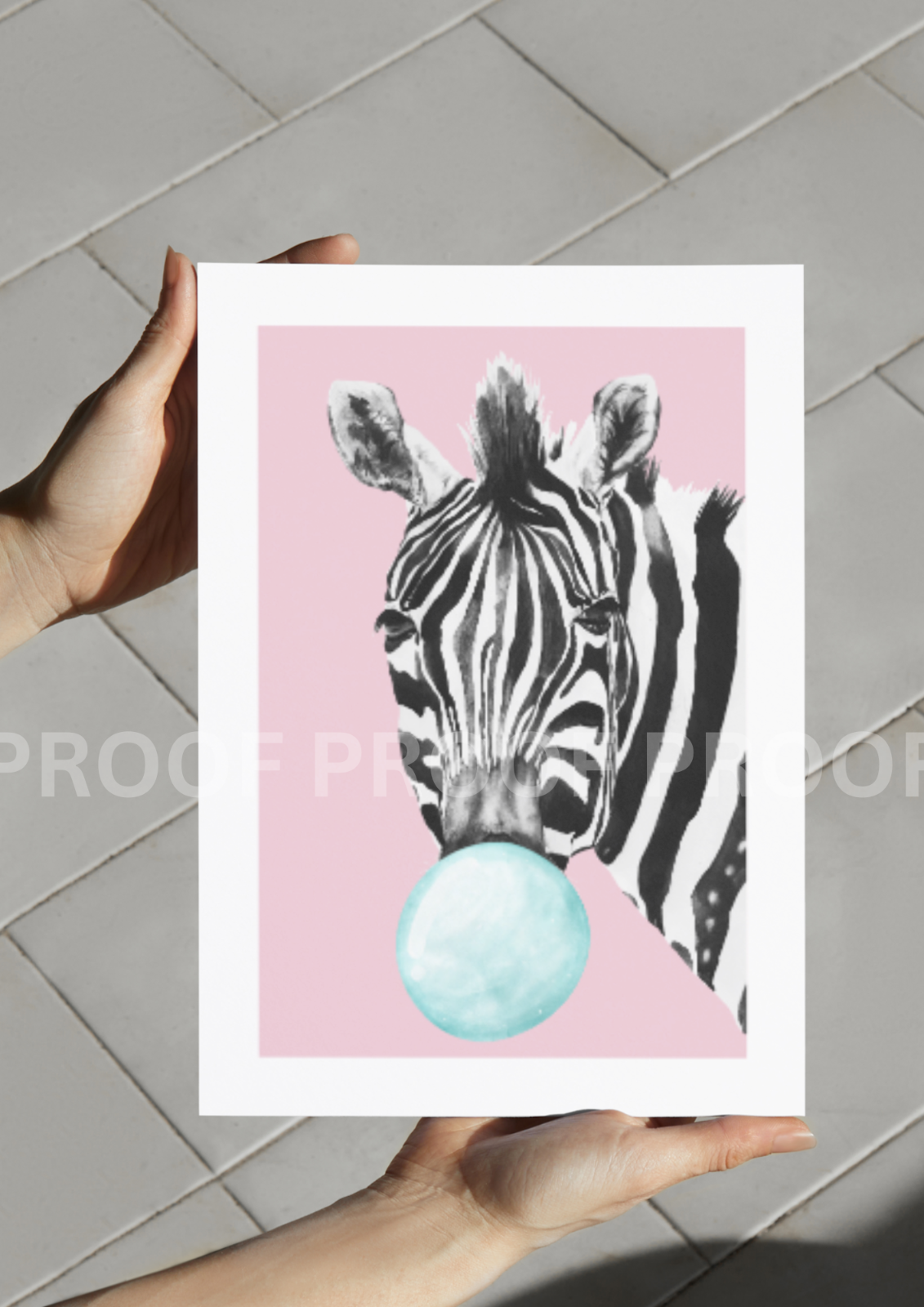 Zebra Blowing Bubble Poster Print Bubble Gum Zebra Art A5 A4 A3