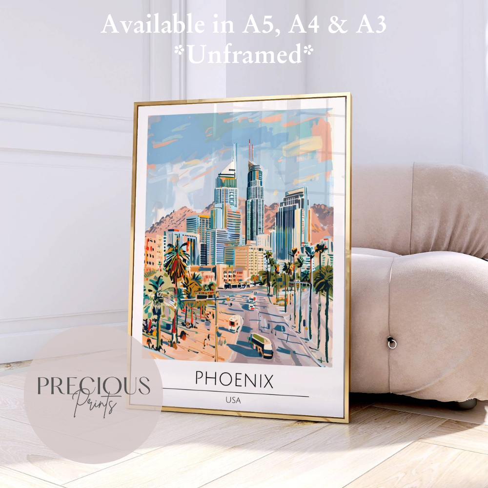 USA, Phoenix Travel Print Poster / Vintage Wall Art / A5 A4 A3