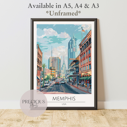 USA, Memphis Travel Print Poster / Vintage Wall Art / A5 A4 A3