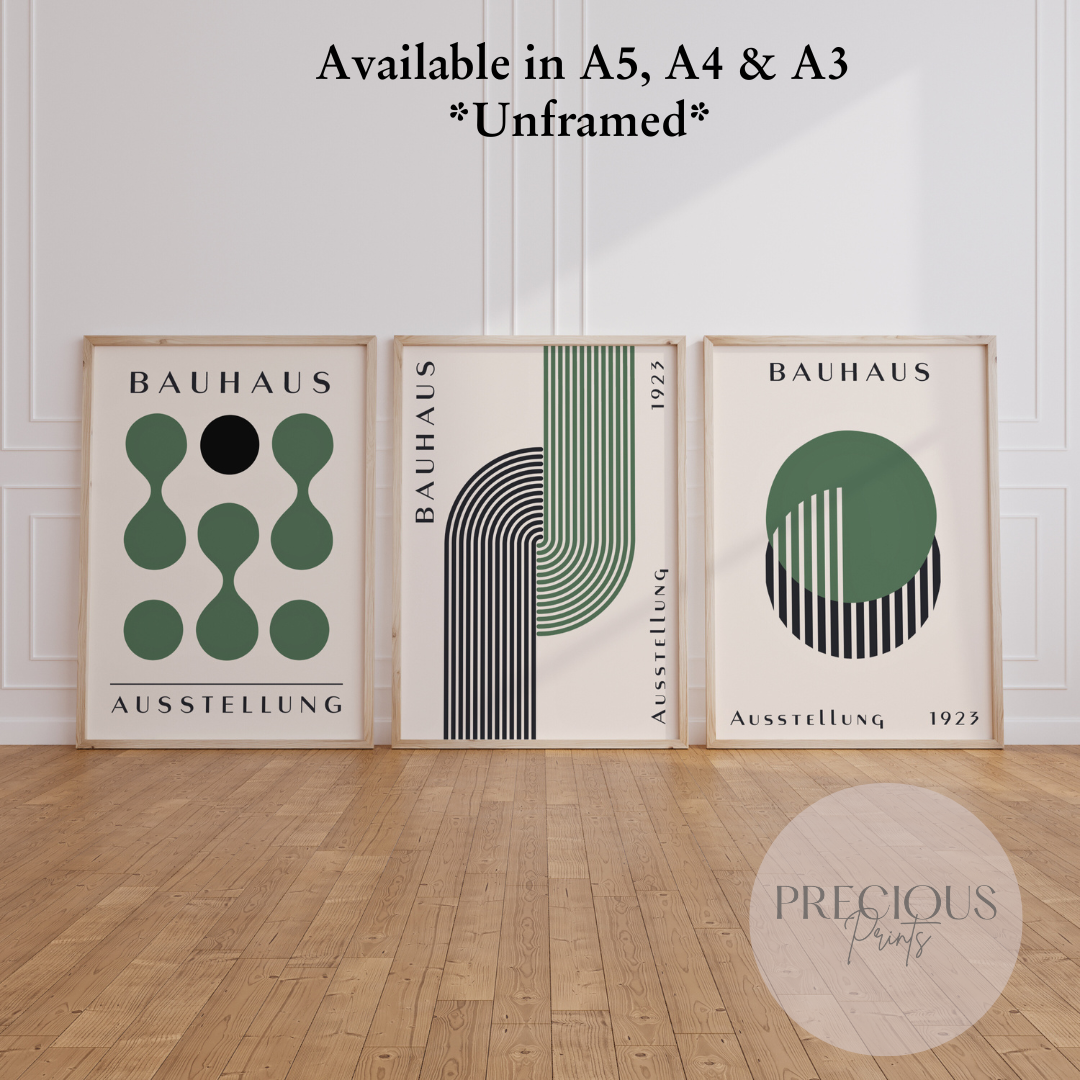 Set of 3 Bauhaus Prints A5 A4 A3 Art Exhibition Sage Green Poster