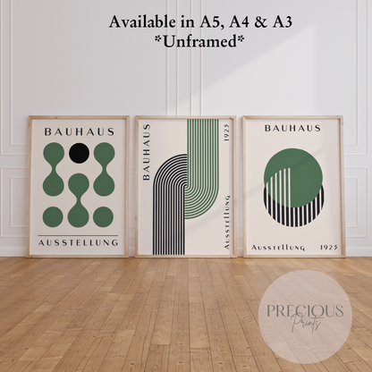 Set of 3 Bauhaus Prints A5 A4 A3 Art Exhibition Sage Green Poster