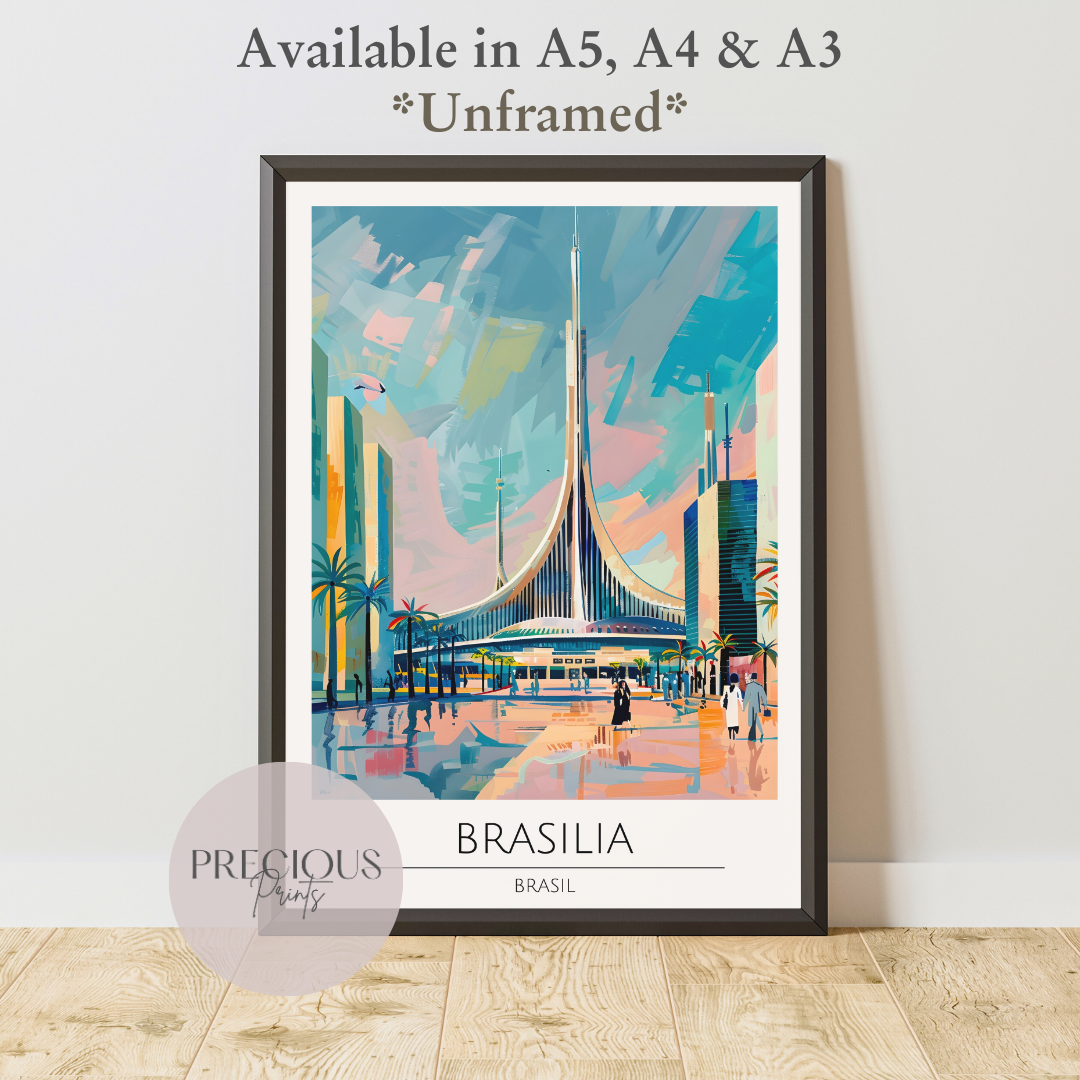 Brasil, Brasilia Travel Print Poster / Vintage Wall Art / A5 A4 A3 / Unframed