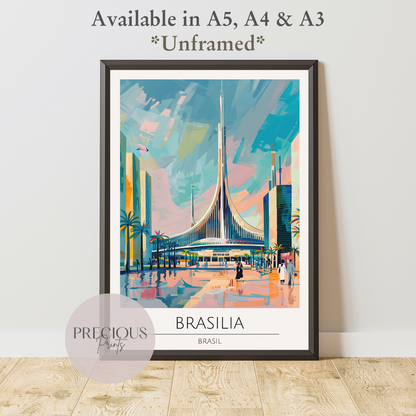 Brasil, Brasilia Travel Print Poster / Vintage Wall Art / A5 A4 A3 / Unframed