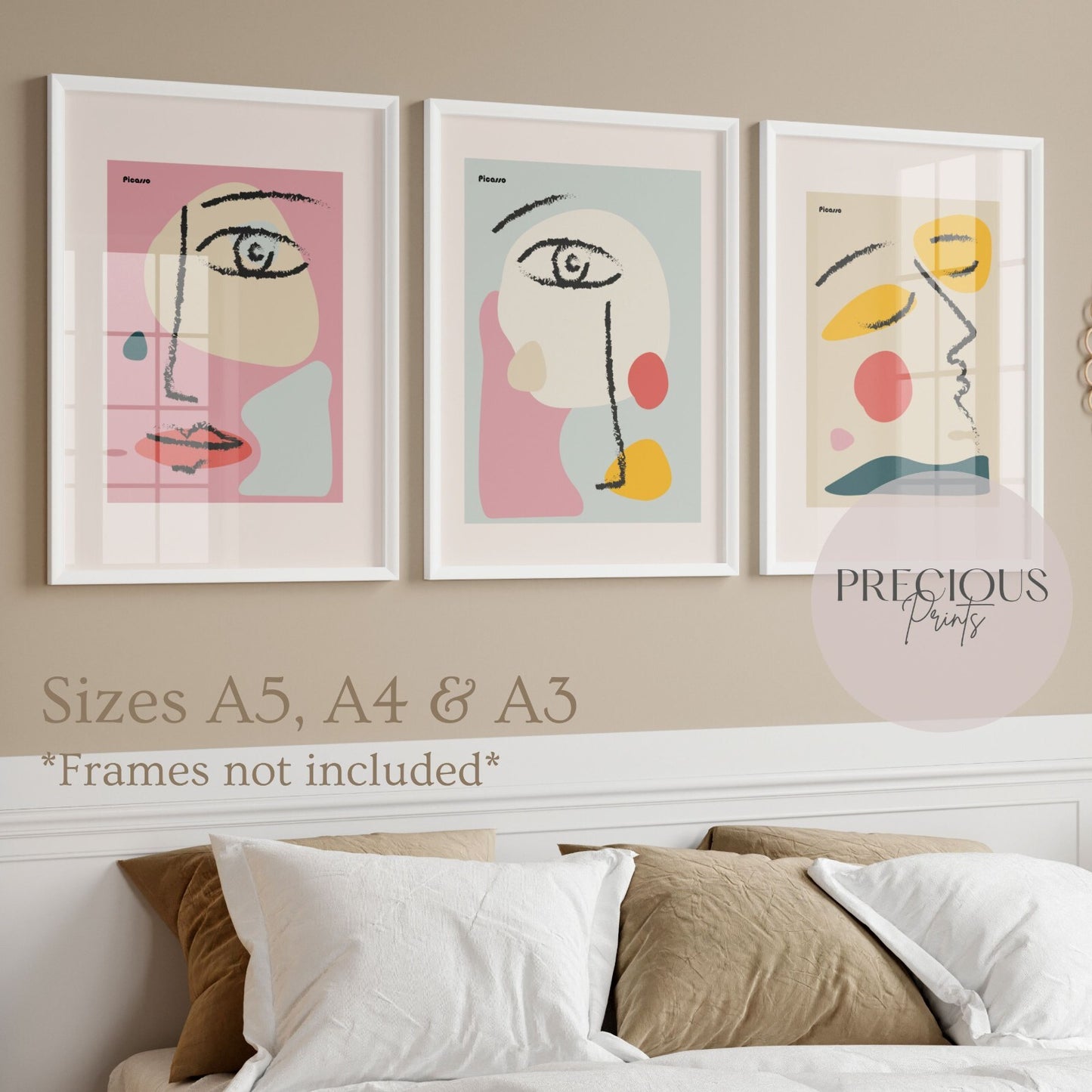 Set of 3 Picasso Abstract Faces Print's / Minimalist Modern Art Poster Preppy