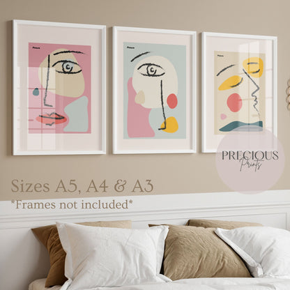 Set of 3 Picasso Abstract Faces Print's / Minimalist Modern Art Poster Preppy