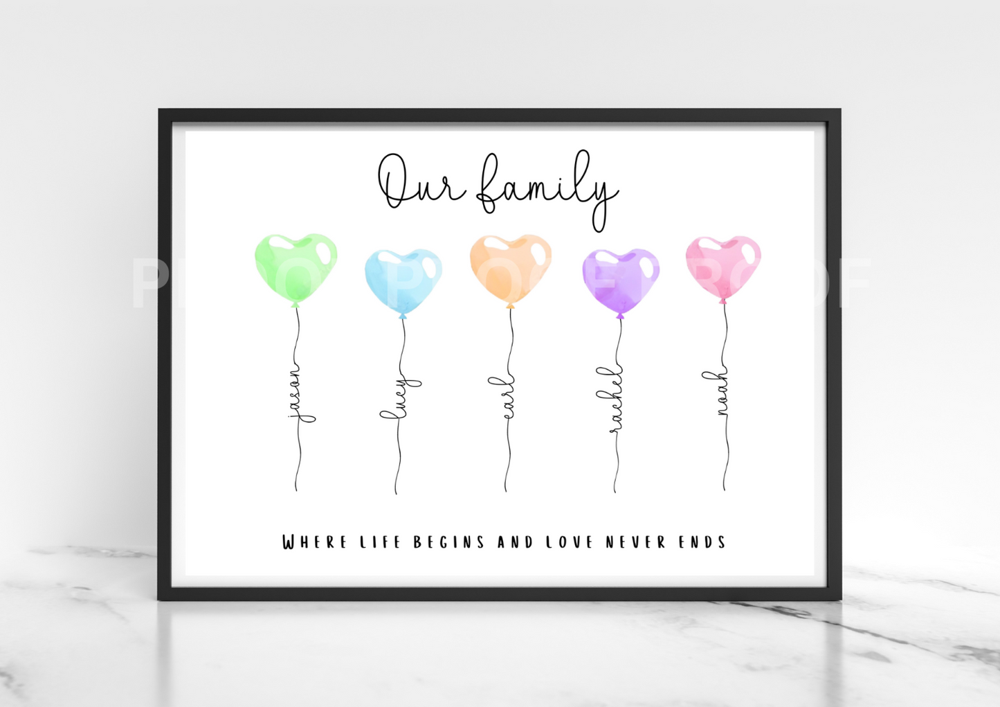 Personalised Balloon Family Print / Family Art A5 A4 A3