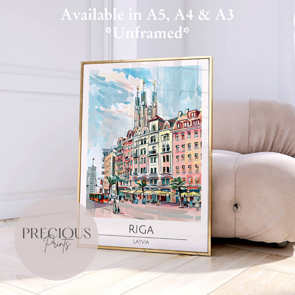 Latvia, Riga Travel Print Poster / Vintage Wall Art / A5 A4 A3