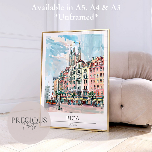 Latvia, Riga Travel Print Poster / Vintage Wall Art / A5 A4 A3