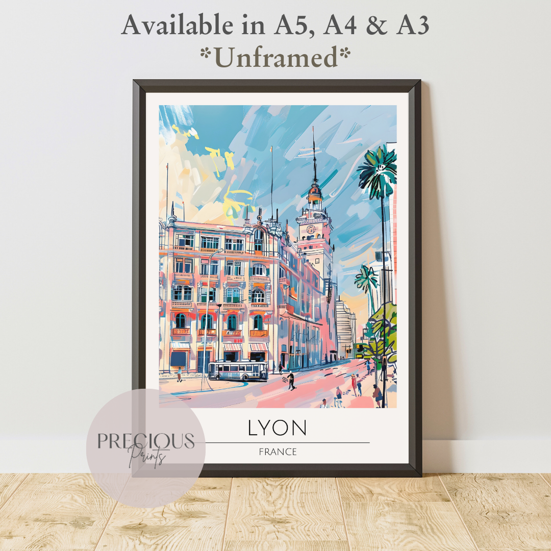 France, Lyon Travel Print Poster / Vintage Wall Art / A5 A4 A3 / Unframed