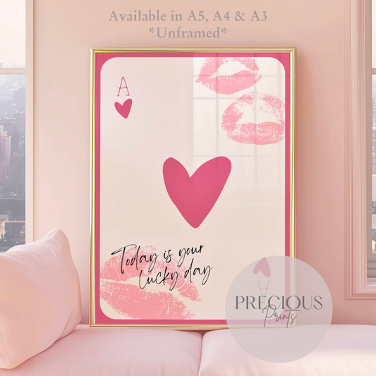 Preppy Ace of Hearts Print / Trendy Retro Wall Art / Lucky Wall Art Print Poster