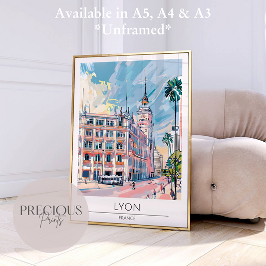France, Lyon Travel Print Poster / Vintage Wall Art / A5 A4 A3 / Unframed
