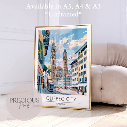 Canada, Quebec City Travel Print Poster / Vintage Wall Art / A5 A4 A3 / Unframed