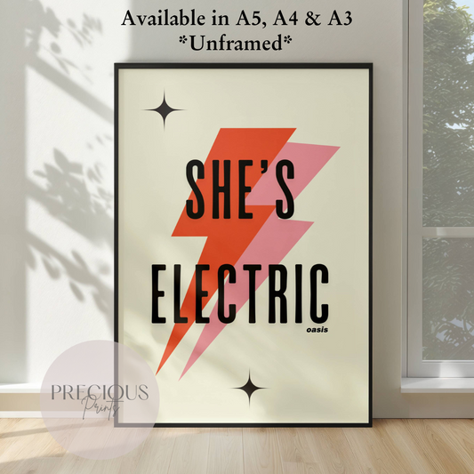 Oasis Lyric Print Music Poster / She's Electric / Wall Art A5 A4 A3 Unframed