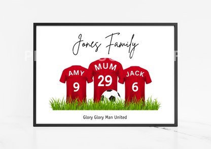 Personalised Football Family Print / MUFC Family Print / Manchester United Print