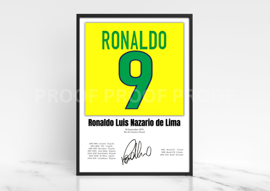 Ronaldo Luís Nazário Football Stats Print / Football Poster Football Gift