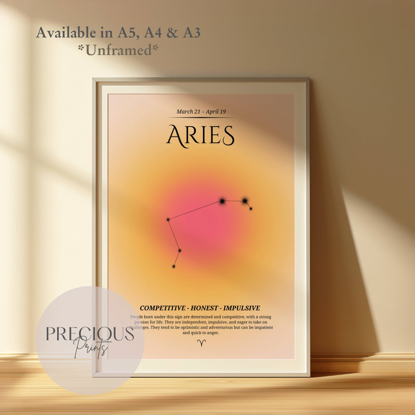 Aries Zodiac Print / Preppy Trendy Wall Art Poster / A5 A4 A3 Unframed