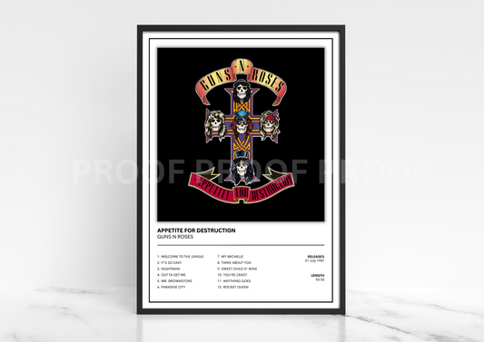 Guns N Roses Appetite for Destruction Album Single Cover Poster / Music Gift