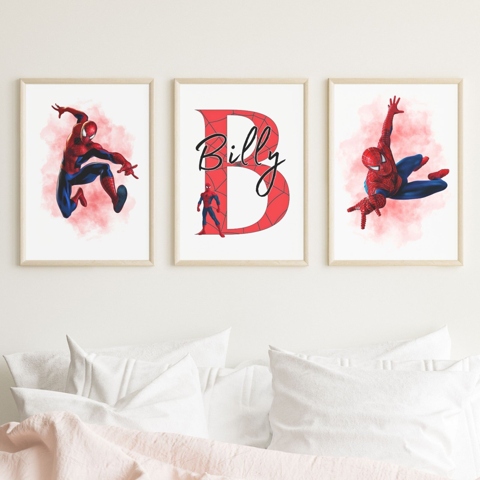 Set of 3 Personalised Girl/boy Nursery bedroom Print / Spiderman A5 A4 A3
