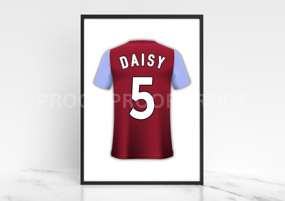 Aston Villa Football Shirt Poster | Personalised | Wall Art Print | | A5 A4 A3