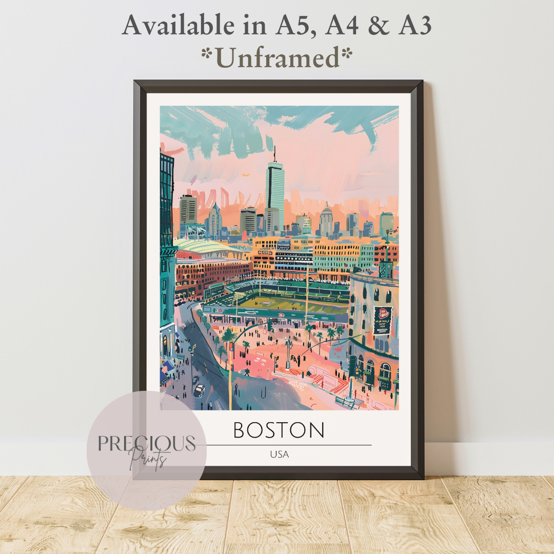 USA, Boston Travel Print Poster / Vintage Wall Art / A5 A4 A3 / Unframed
